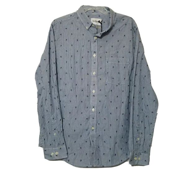 Goodfellow Button Up Collared Shirt ~ L ~ Blue & White ~ Standard Fit ~ Roses - Picture 1 of 4